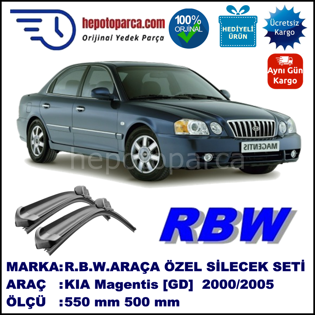 KIA Magentis [GD] 09.00-12.05 550 / 500 mm. RBW Muz Silecek Seti  2'li Takım. U Kanca Uyumludur.