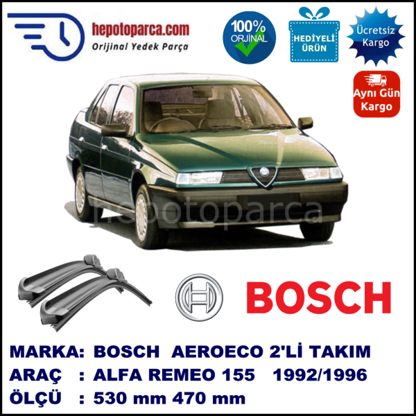 ALFA ROMEO 155 [167] 02.1992-04.1996, 530 / 470 mm. BOSCH AEROECO Aparatlı Muz Silecek