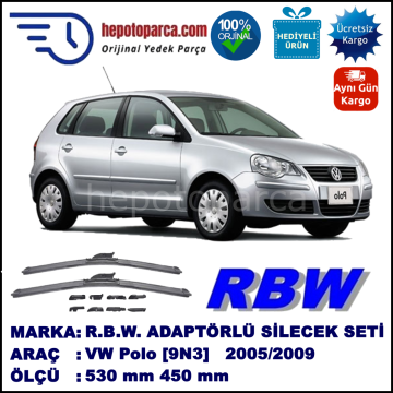 VW Polo [9N3] 04.2005-12.2009, 530 / 450 mm.  RBW  ADAPTÖRLÜ MUZ SİLECEK SETİ