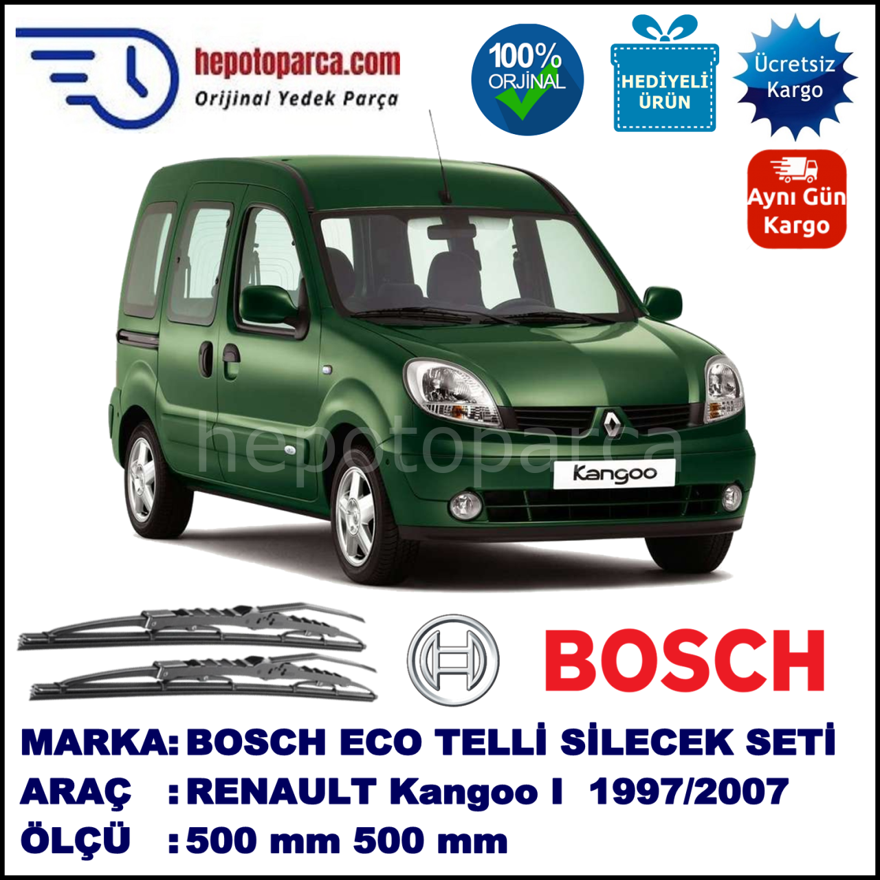 RENAULT Kangoo I [FC./KC.] 10.97-12.07 500 / 500 mm. BOSCH ECO Telli Silecek 2'li Takım