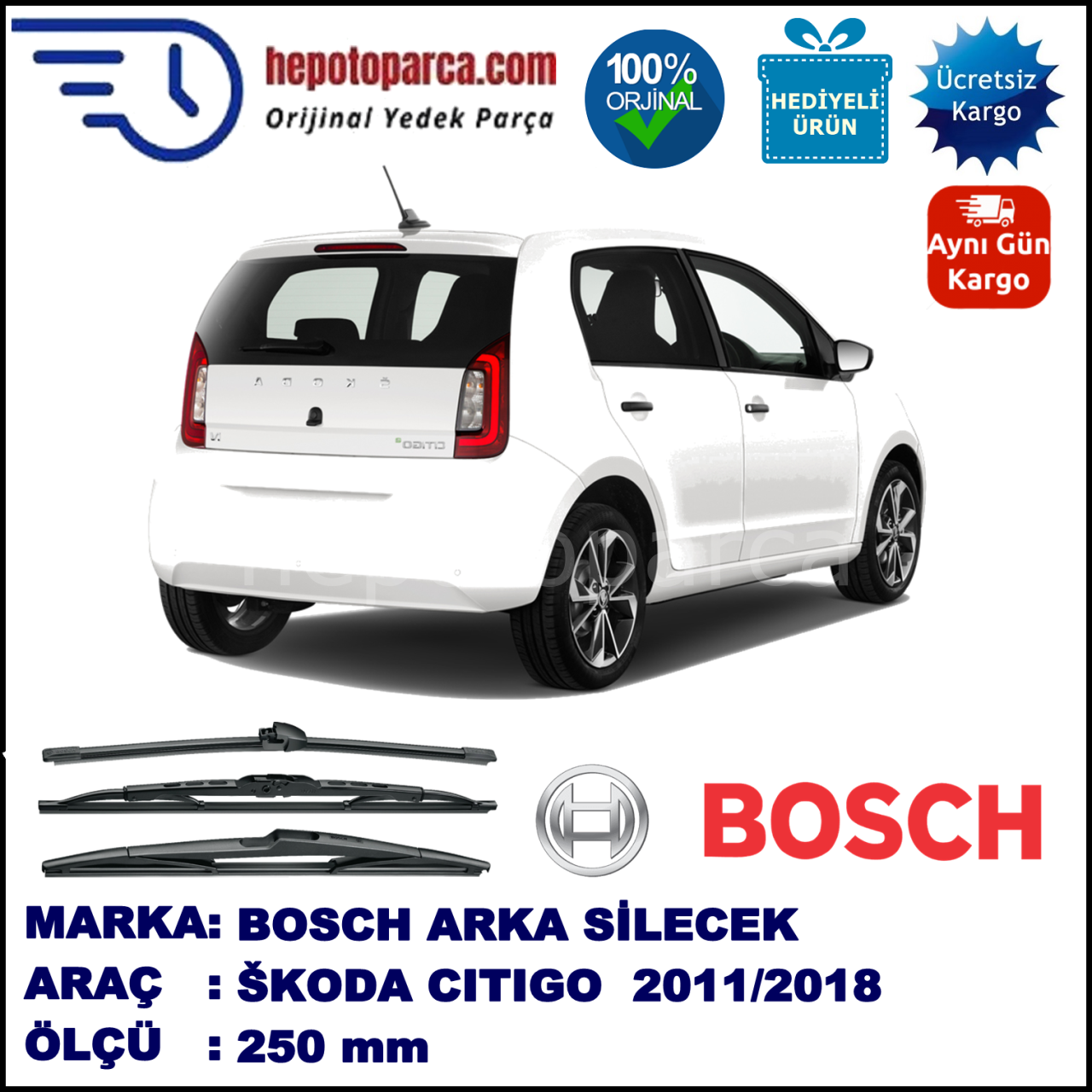 SKODA Citigo  250 mm 10.2011-... BOSCH Arka Silecek