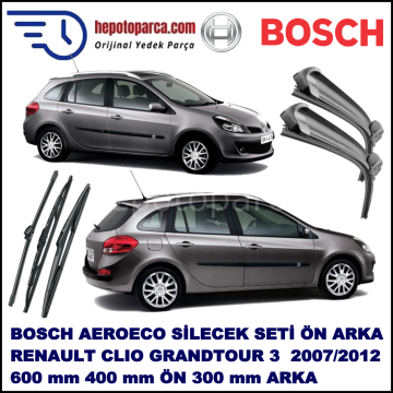 RENAULT Clio III Grandtour [KR] 08,2007-,,, Bosch Aeroeco Ön ve Arka Silecek Takımı