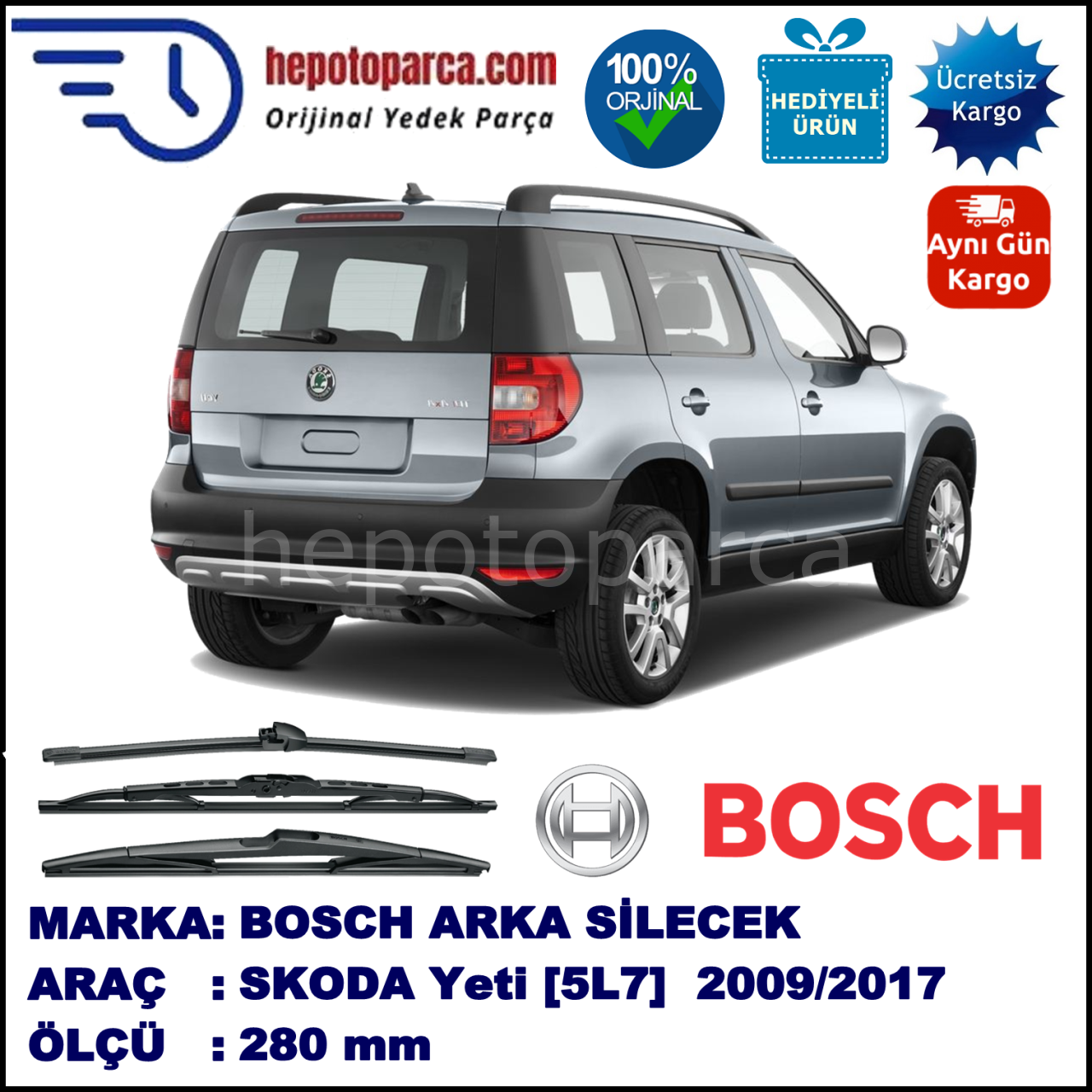 SKODA Yeti [5L7] 280 mm 05.2009-... BOSCH Arka Silecek