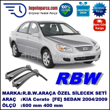 KIA Cerato  [FE] 03.04-11.09 600 / 400 mm. RBW Muz Silecek Seti  2'li Takım. U Kanca Uyumludur.