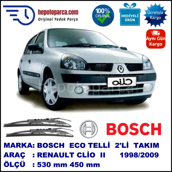 RENAULT Clio II [BB./CB./SB.] 03.98-05.09 530 / 450 mm. BOSCH ECO Telli Silecek 2'li Takım