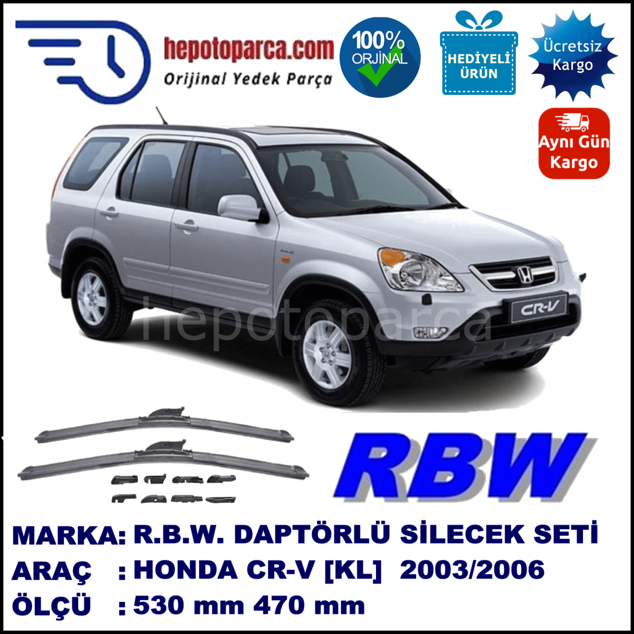 HONDA CR-V [KL] 07.2003-..., 530 / 470 mm.  RBW  ADAPTÖRLÜ MUZ SİLECEK SETİ