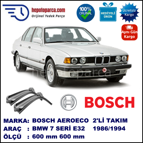 BMW Serie 7 [E 32] 09.1986-10.1994, 600 / 600 mm. BOSCH AEROECO Aparatlı Muz Silecek