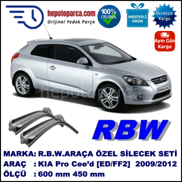KIA Pro Cee’d [ED/FF2] 07.09-12.12 600 / 450 mm. RBW Muz Silecek Seti  2'li Takım. U Kanca Uyumludur.