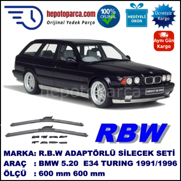 BMW Serie 5 Touring [E 34] 11.1991-12.1996, 600 / 600 mm.  RBW  ADAPTÖRLÜ MUZ SİLECEK SETİ