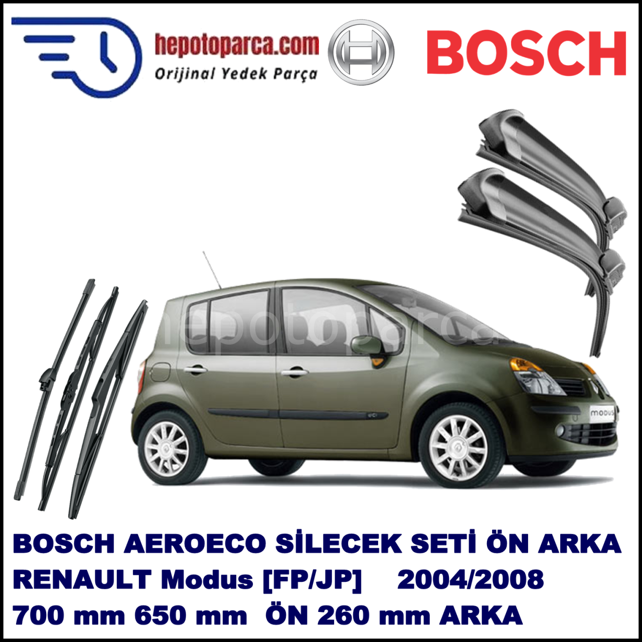 RENAULT Modus [FP,/JP,] 06,2004-05,2005 Bosch Aeroeco Ön ve Arka Silecek Takımı