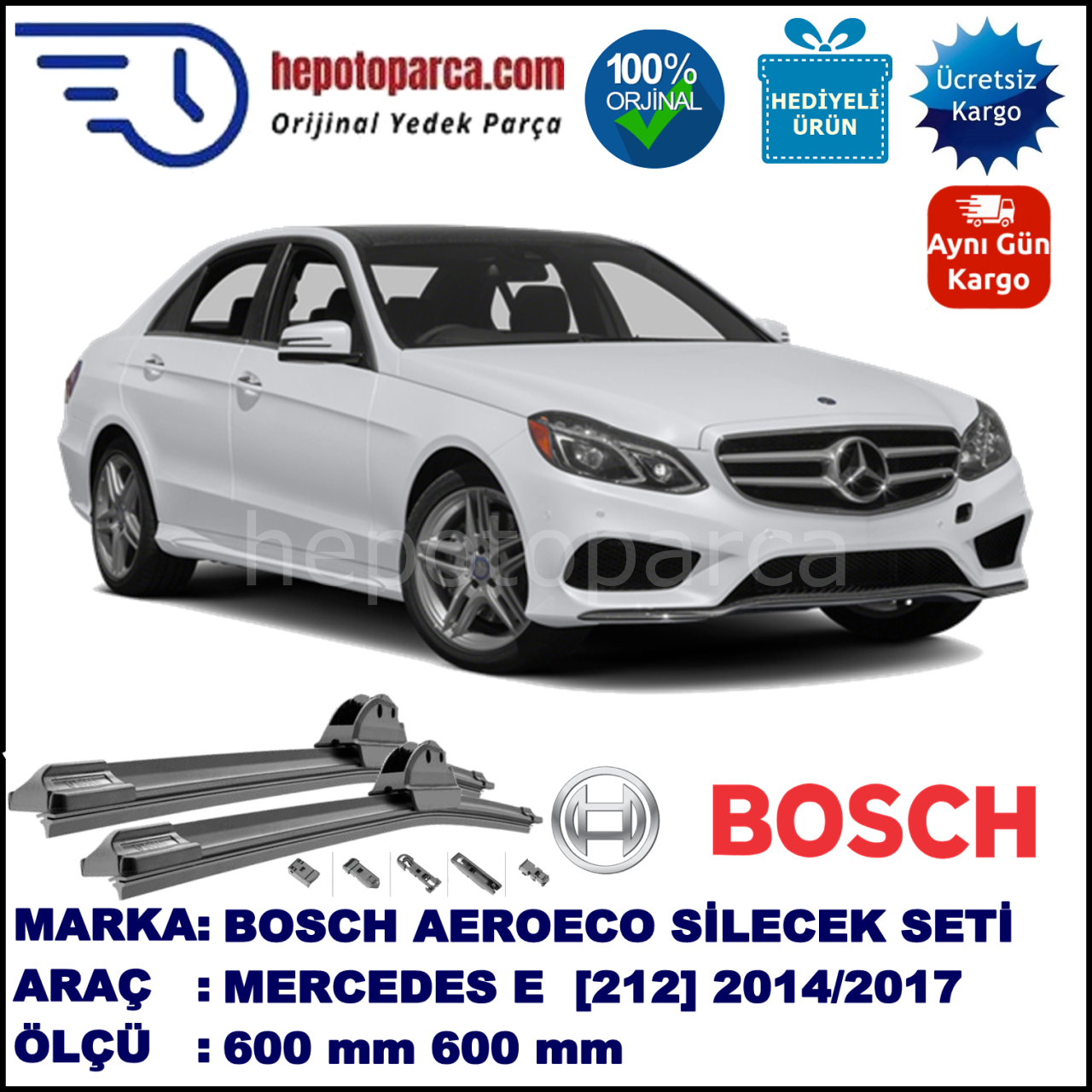 MERCEDES-BENZ Serie E [212] 03.2014-..., 600 / 600 mm. BOSCH AEROECO Aparatlı Muz Silecek