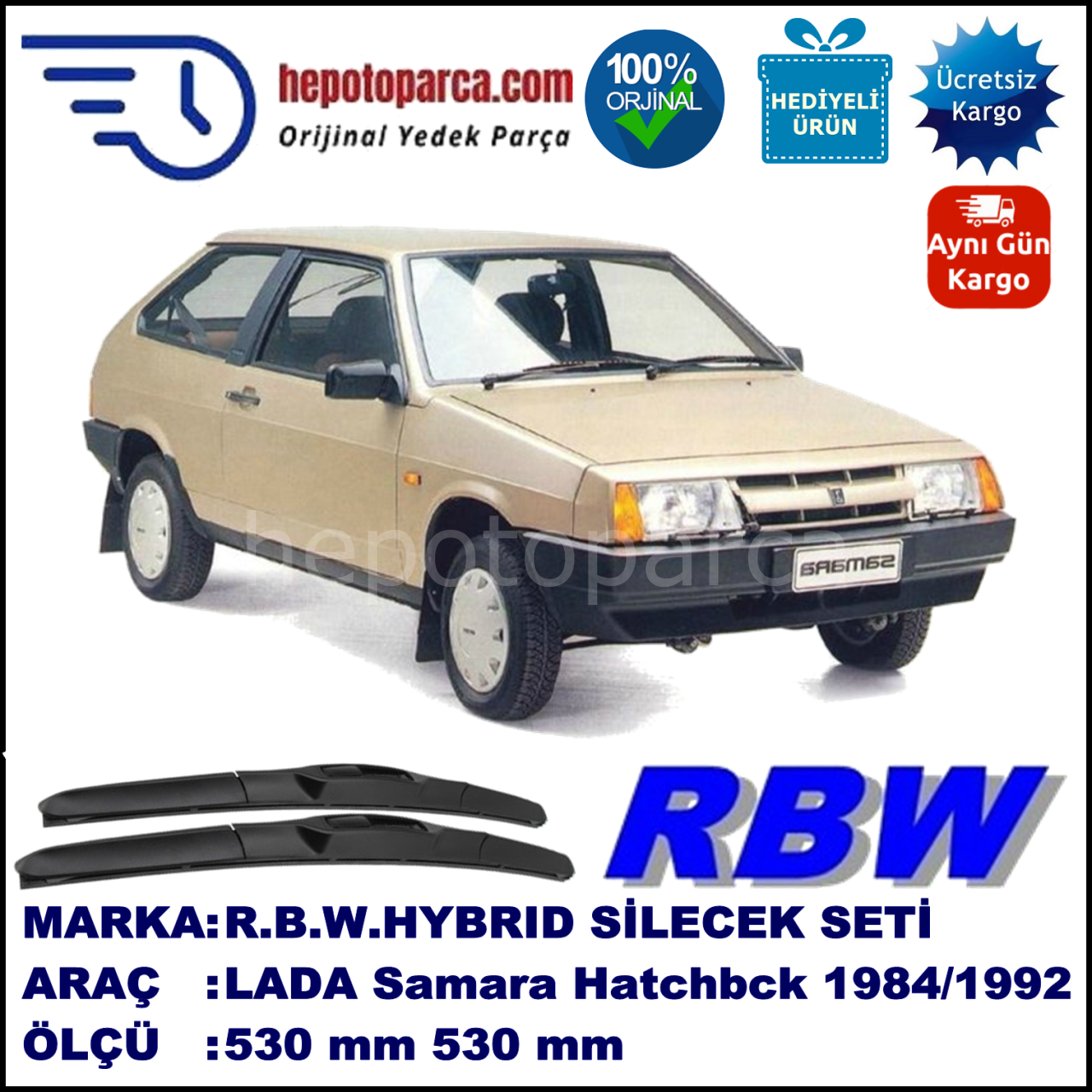 LADA Samara Hatchback  01.84-... 530 / 530 mm. RBW Hybrid Silecek Seti. U Kanca Uyumlu Hibrit