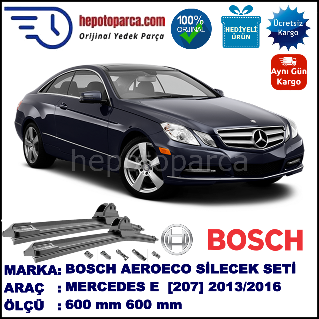 MERCEDES-BENZ Serie E (Coupé) [207] 01.2013-..., 600 / 600 mm. BOSCH AEROECO Aparatlı Muz Silecek