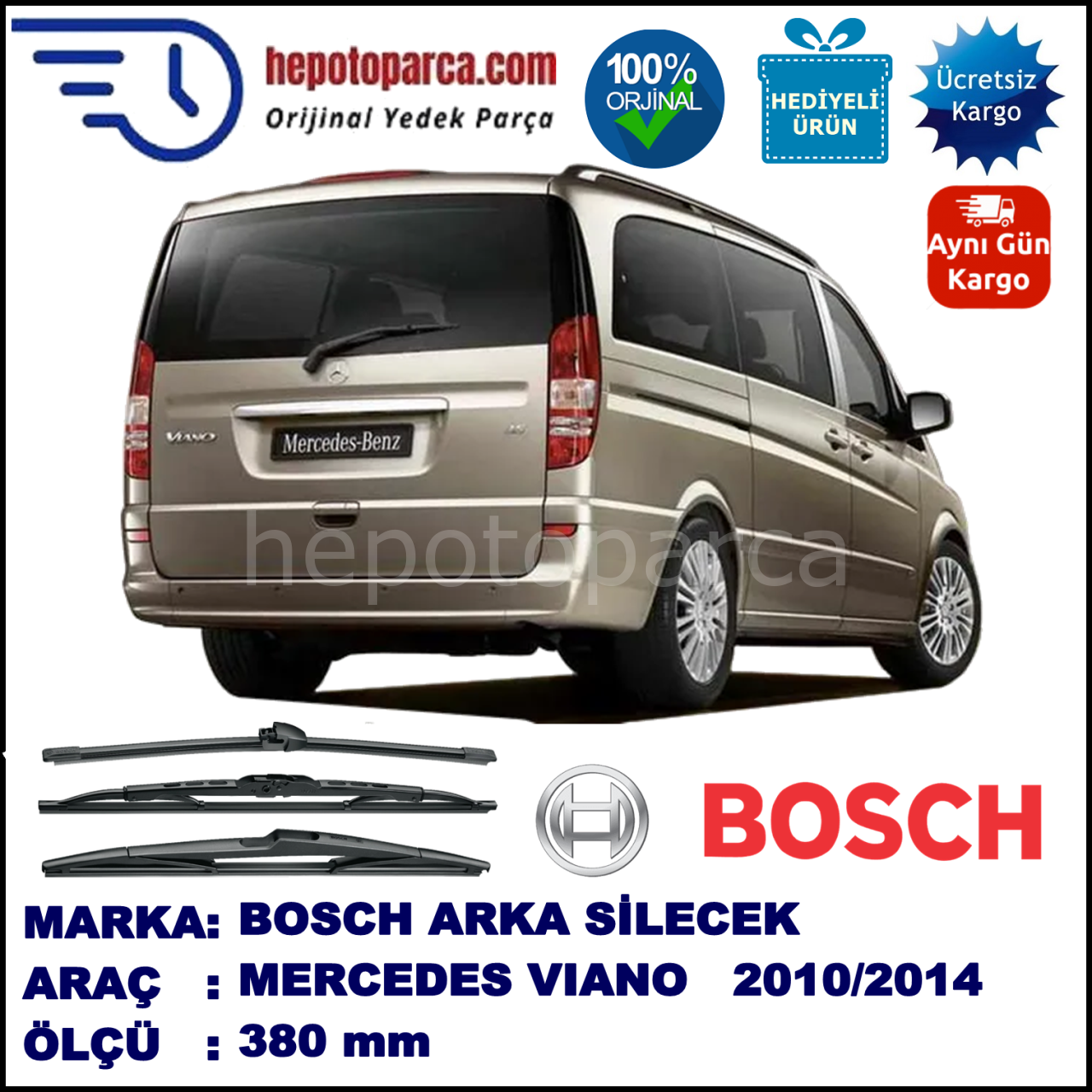 MERCEDES-BENZ Viano [639 T0N] 380 mm 09.2010-... BOSCH Arka Silecek