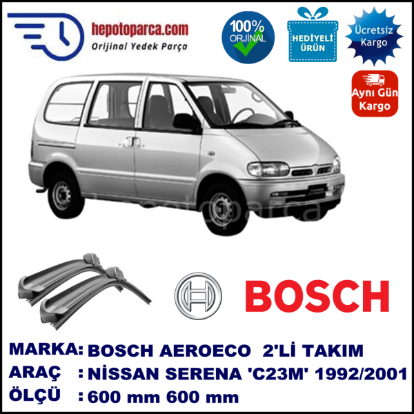 NISSAN Serena [C23M] 07.1992-11.2001, 600 / 600 mm. BOSCH AEROECO Aparatlı Muz Silecek