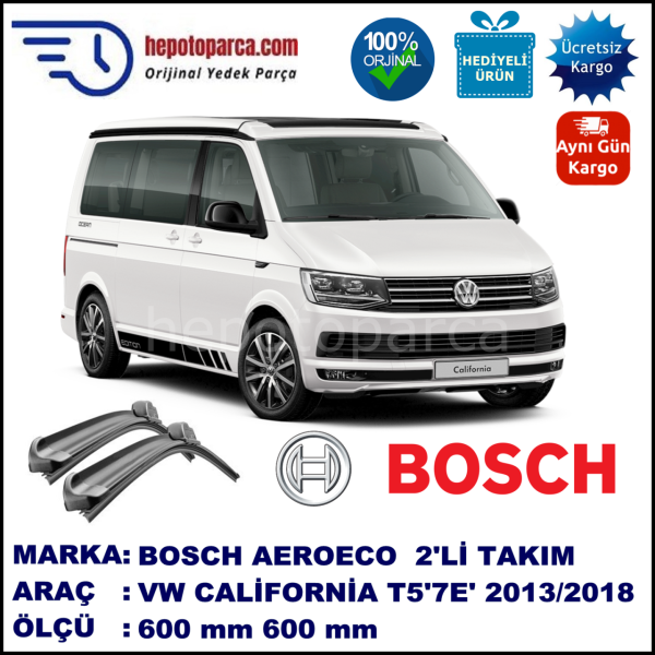 VW California T5 [7E] 06.2013-..., 600 / 600 mm. BOSCH AEROECO Aparatlı Muz Silecek