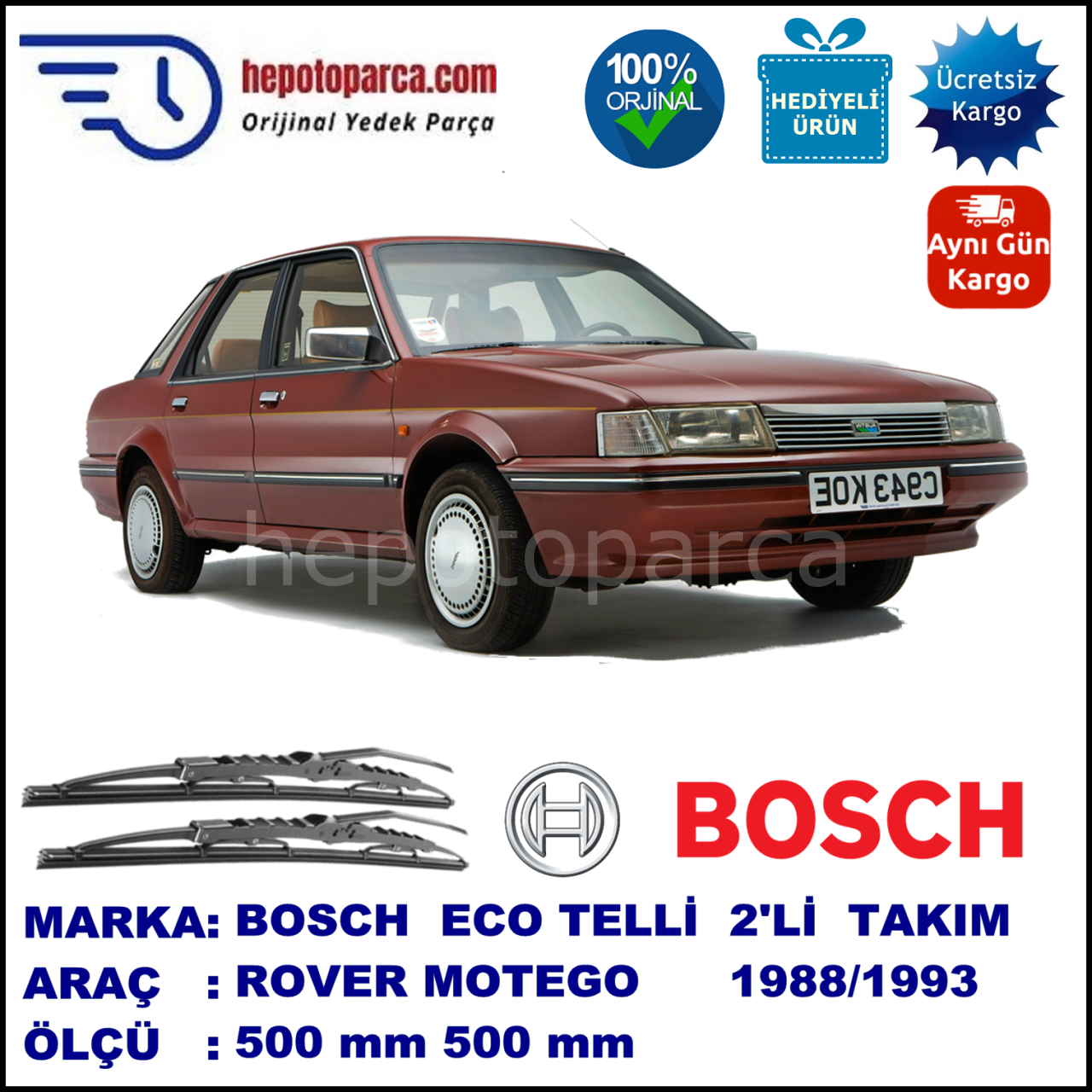 ROVER Montego  09.88-12.93 500 / 500 mm. BOSCH ECO Telli Silecek 2'li Takım