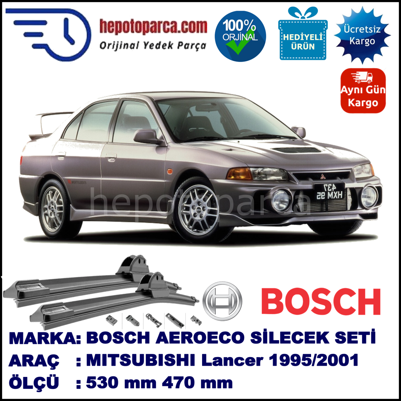 MITSUBISHI Lancer [CK/CP/CN] 11.1995-05.2001, 530 / 470 mm. BOSCH AEROECO Aparatlı Muz Silecek