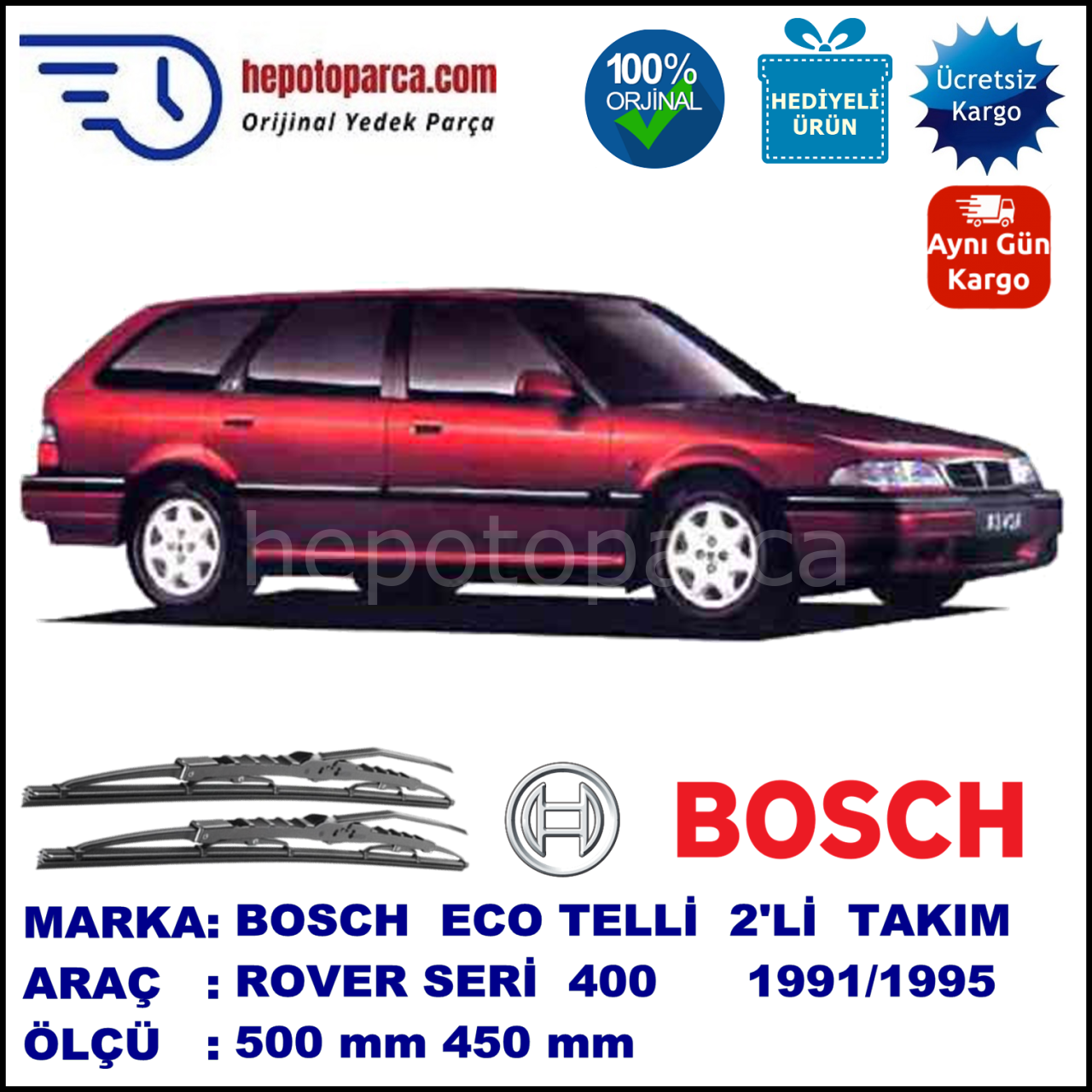 ROVER Serie 400 Tourer  09.91-04.95 500 / 450 mm. BOSCH ECO Telli Silecek 2'li Takım