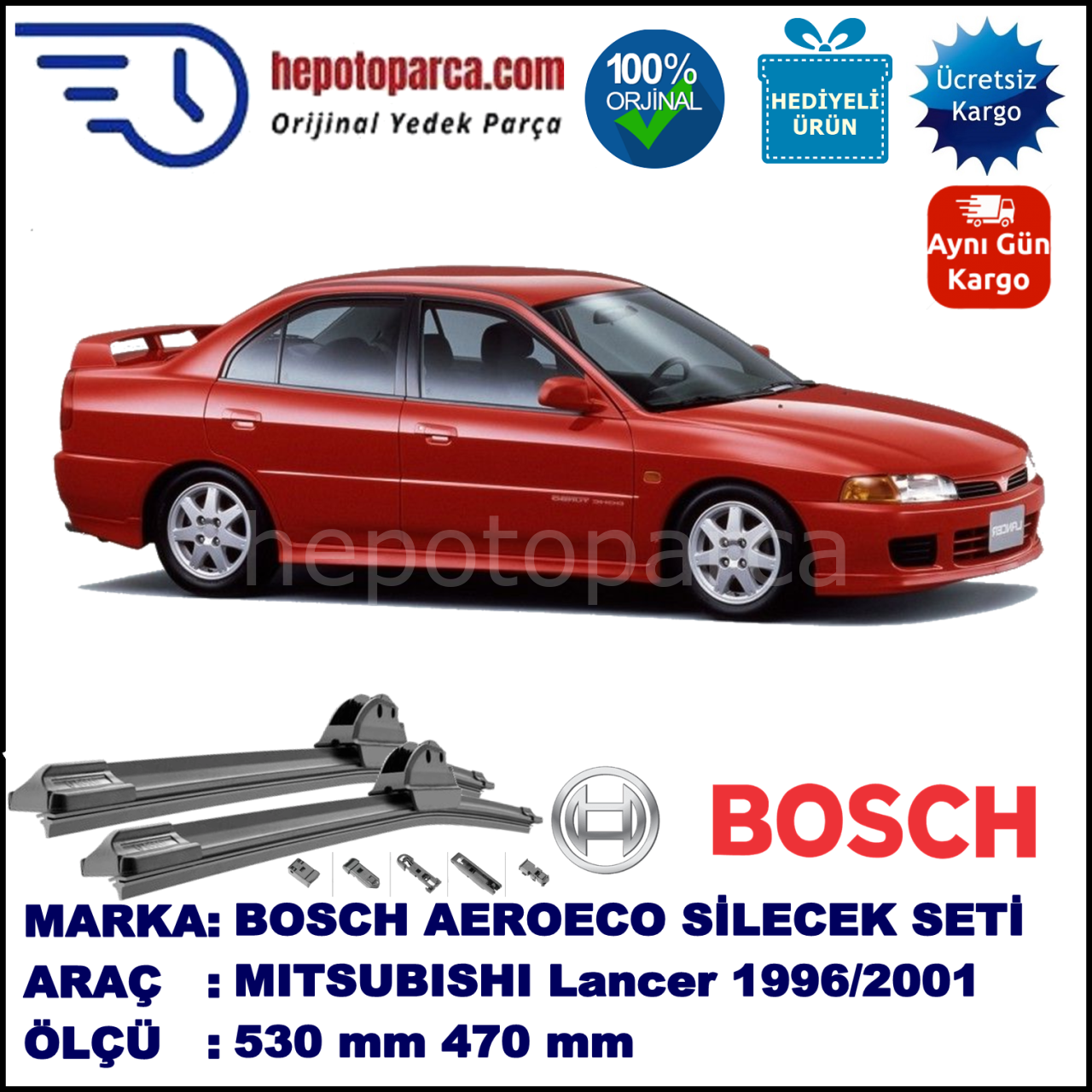 MITSUBISHI Lancer Sedan [CK/CP/CN] 05.1996-05.2001, 530 / 470 mm. BOSCH AEROECO Aparatlı Muz Silecek