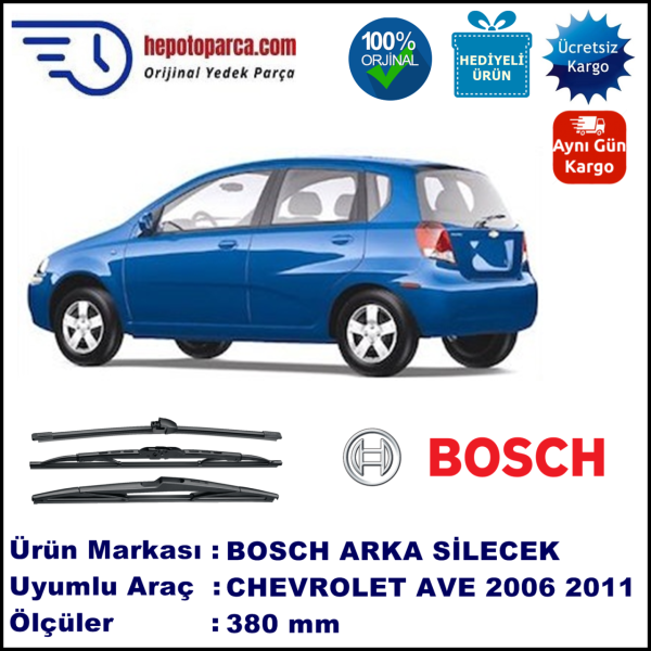 CHEVROLET Aveo Hatchback [KL1S, T250; KL1S, T255] 380 mm 02.2006-12.2011 BOSCH Arka Silecek