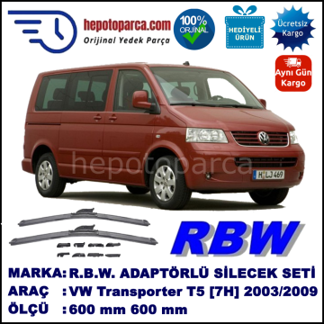 VW Transporter T5 [7H, 7J] 02.2003-11.2009, 600 / 600 mm.  RBW  ADAPTÖRLÜ MUZ SİLECEK SETİ