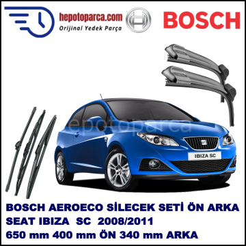 SEAT Ibiza SC [6J1] 02,2008-08,2011 Bosch Aeroeco Ön ve Arka Silecek Takımı