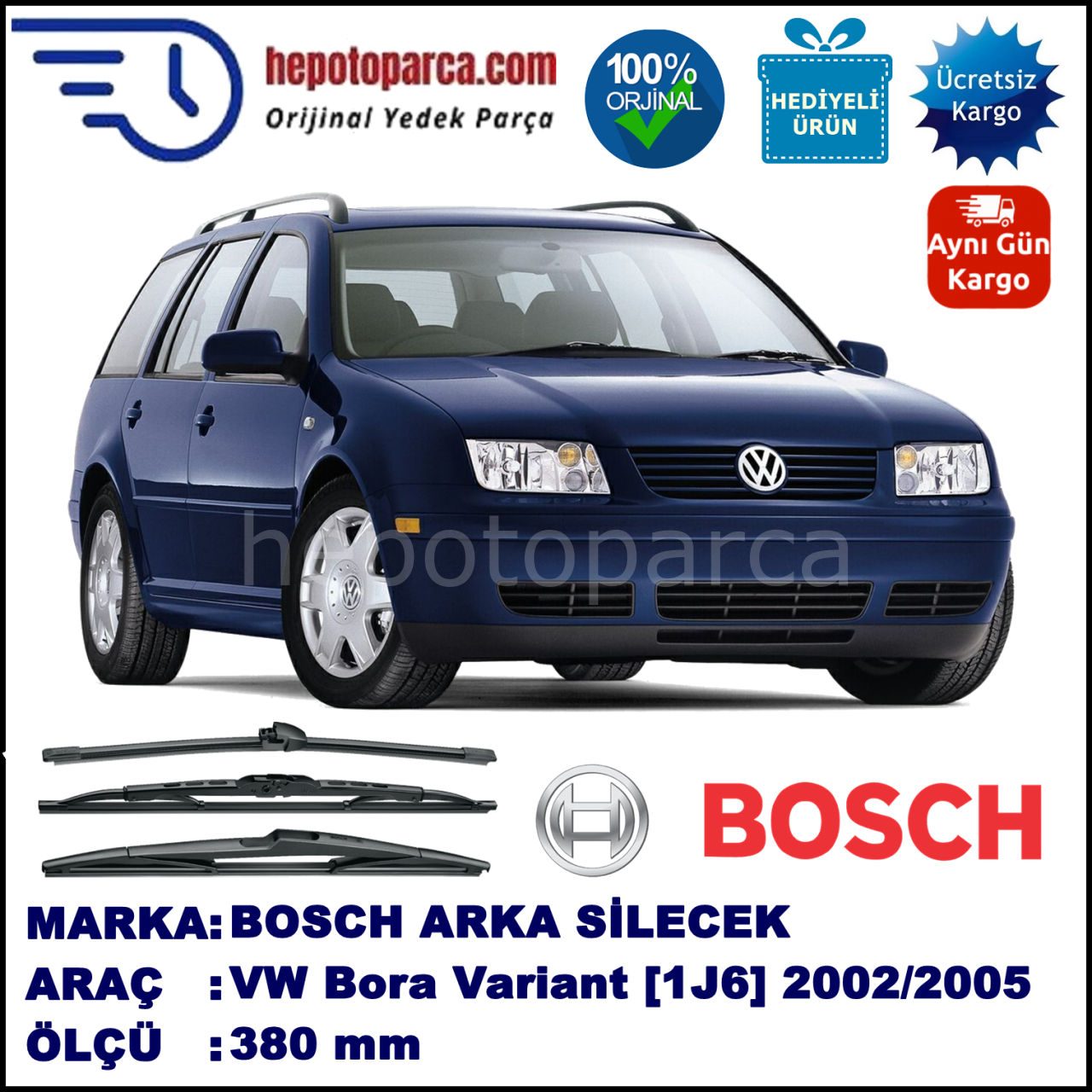 VW Bora Variant [1J6] 380 mm 06.2002-05.2005 BOSCH Arka Silecek