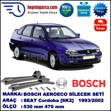 SEAT Cordoba [6K2] 09.1993-12.2002, 530 / 470 mm. BOSCH AEROECO Aparatlı Muz Silecek