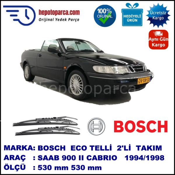 SAAB 900 II Cabrio  03.94-10.98 530 / 530 mm. BOSCH ECO Telli Silecek 2'li Takım