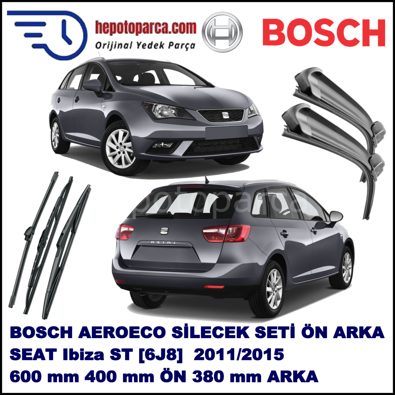 SEAT Ibiza ST [6J8] 09,2011-,,, Bosch Aeroeco Ön ve Arka Silecek Takımı