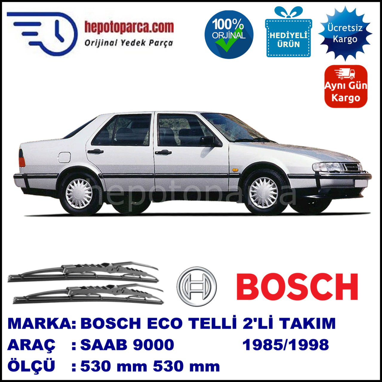 SAAB 9000  12.85-12.98 530 / 530 mm. BOSCH ECO Telli Silecek 2'li Takım