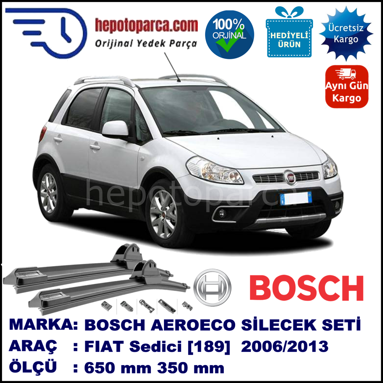 FIAT Sedici [189..] 05.2006-..., 650 / 350 mm. BOSCH AEROECO Aparatlı Muz Silecek