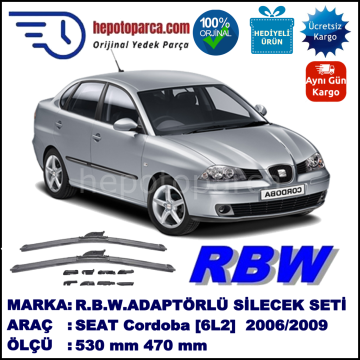 SEAT Cordoba [6L2] 05.2006-11.2009, 530 / 470 mm.  RBW  ADAPTÖRLÜ MUZ SİLECEK SETİ