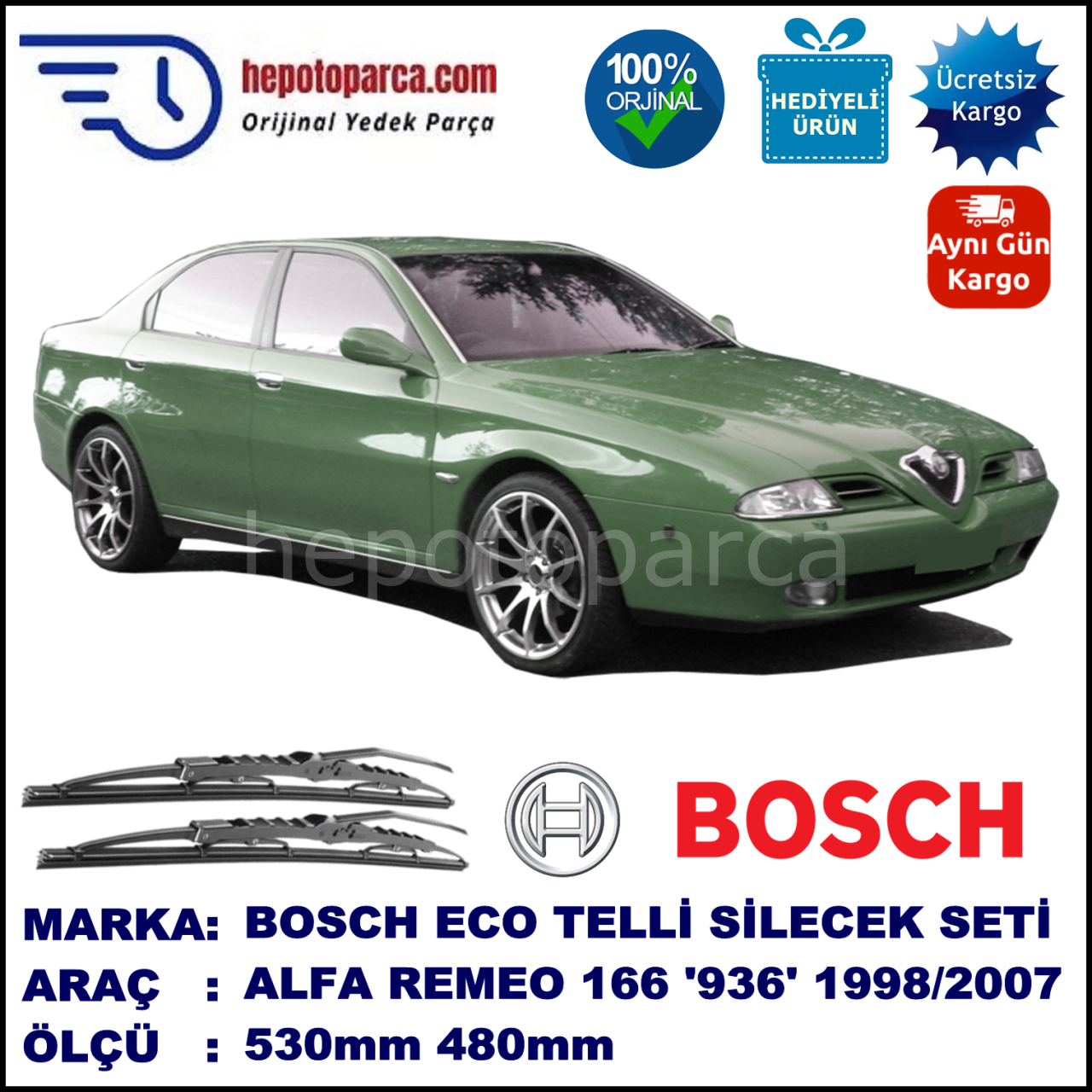 ALFA ROMEO 166 [936] 10.98-10.07 530 / 480 mm. BOSCH ECO Telli Silecek 2'li Takım