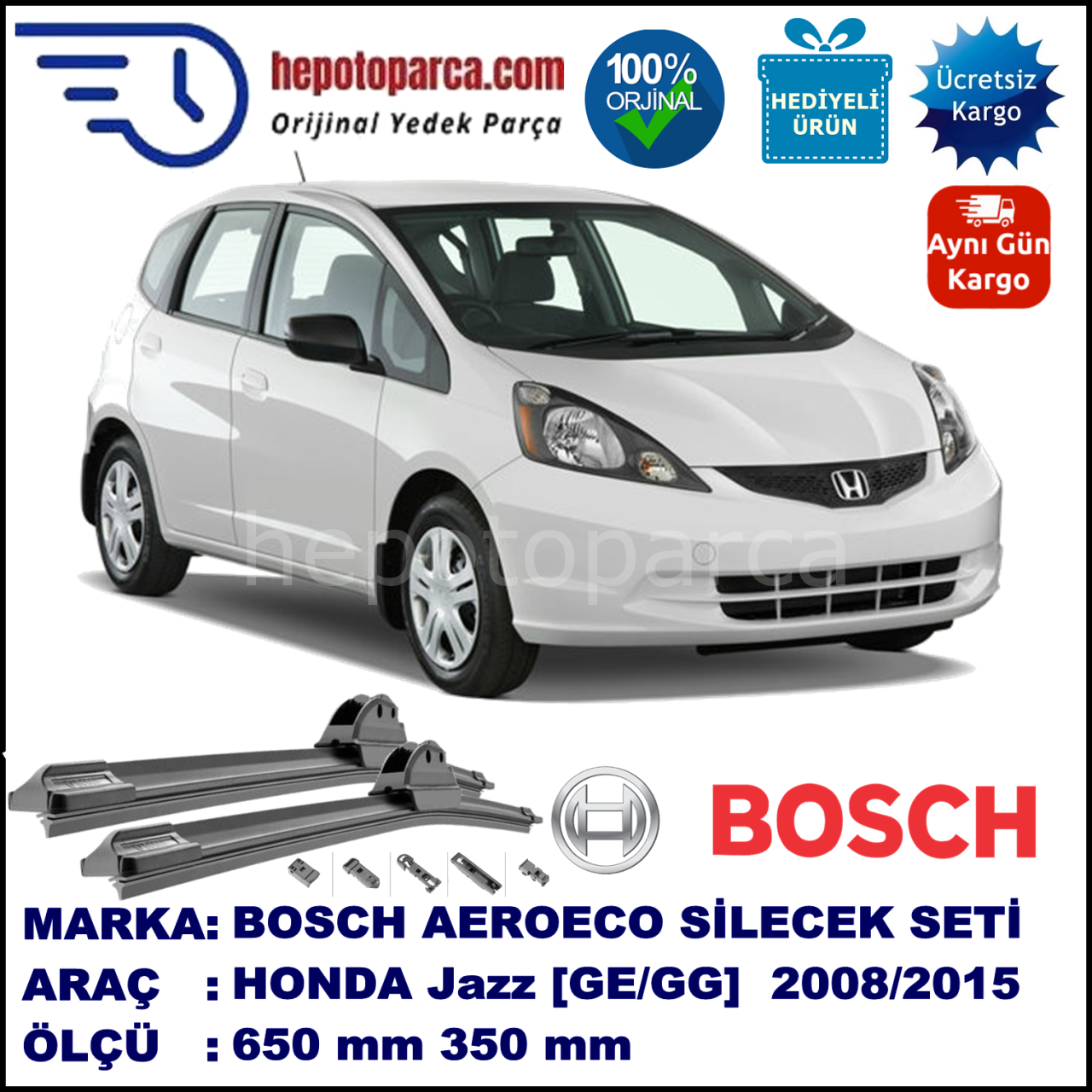 HONDA Jazz [GE/GG/GP] 10.2008-..., 650 / 350 mm. BOSCH AEROECO Aparatlı Muz Silecek