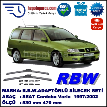 SEAT Cordoba Vario [6K5] 04.1997-12.2002, 530 / 470 mm.  RBW  ADAPTÖRLÜ MUZ SİLECEK SETİ