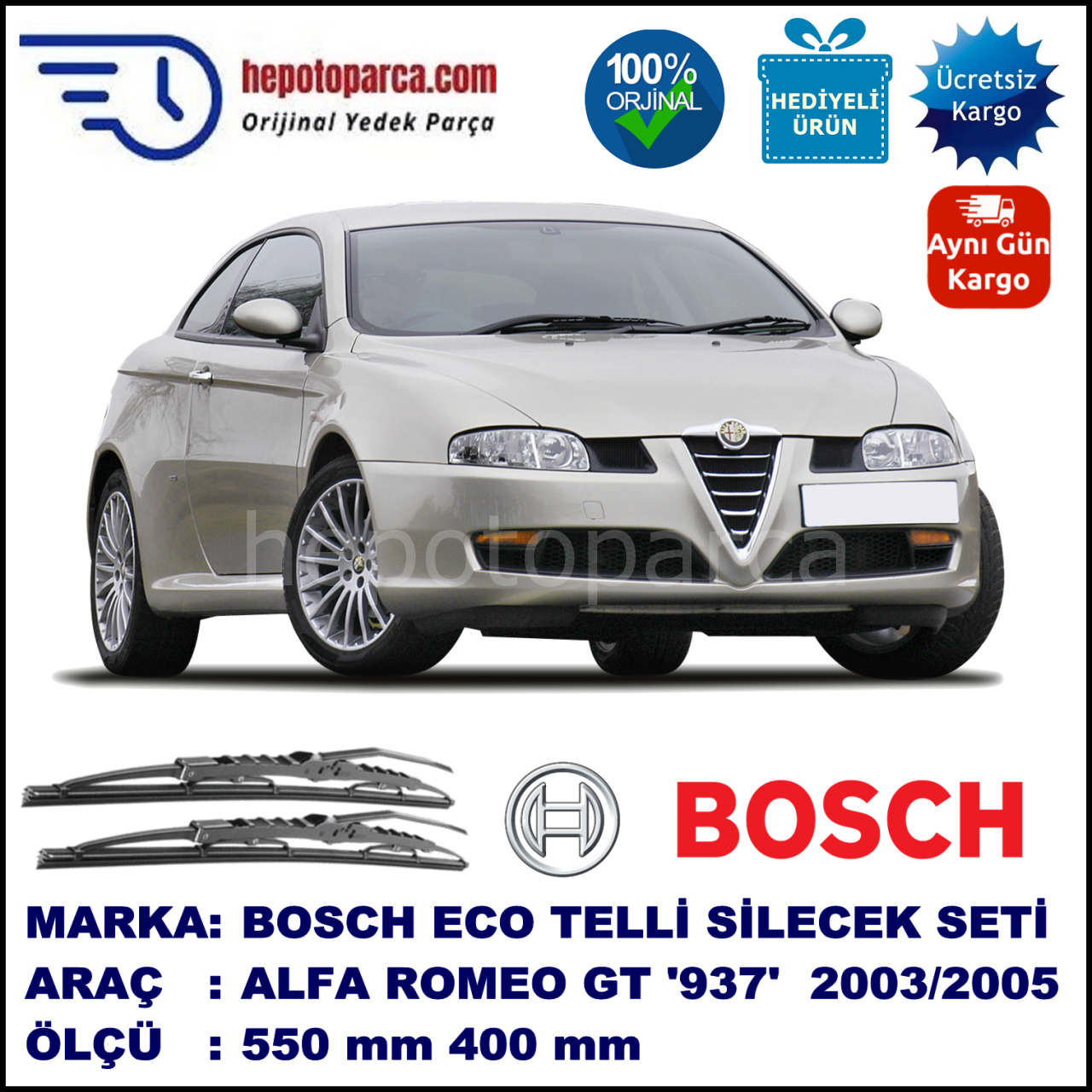 ALFA ROMEO GT [937] 10.03-06.05 550 / 400 mm. BOSCH ECO Telli Silecek 2'li Takım
