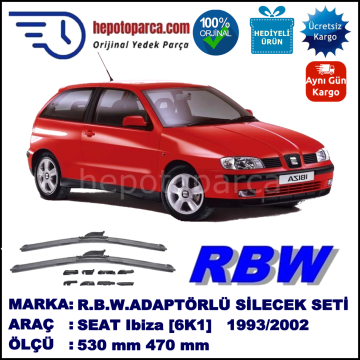 SEAT Ibiza [6K1] 03.1993-05.2002, 530 / 470 mm.  RBW  ADAPTÖRLÜ MUZ SİLECEK SETİ