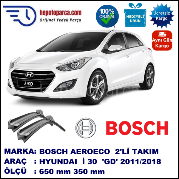 HYUNDAI i30 [GD] 12.2011-..., 650 / 350 mm. BOSCH AEROECO Aparatlı Muz Silecek