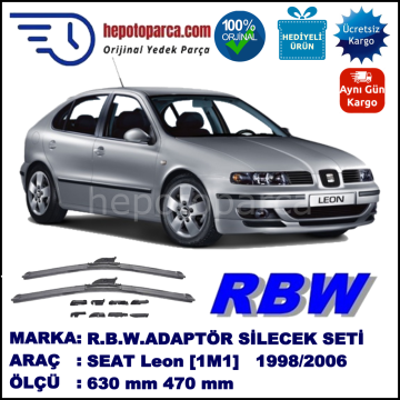 SEAT Leon [1M1] 10.1998-06.2006, 530 / 470 mm.  RBW  ADAPTÖRLÜ MUZ SİLECEK SETİ