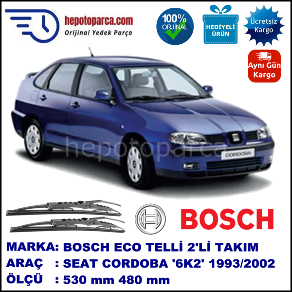 SEAT Cordoba [6K2] 09.93-12.02 530 / 480 mm. BOSCH ECO Telli Silecek 2'li Takım