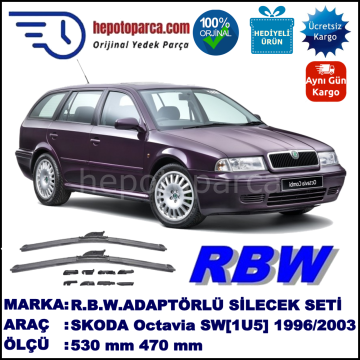 SKODA Octavia Combi [1U5] 10.1996-12.2010, 530 / 470 mm.  RBW  ADAPTÖRLÜ MUZ SİLECEK SETİ