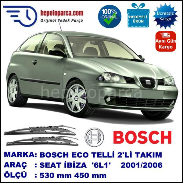 SEAT Ibiza [6L1] 09.01-02.06 530 / 450 mm. BOSCH ECO Telli Silecek 2'li Takım