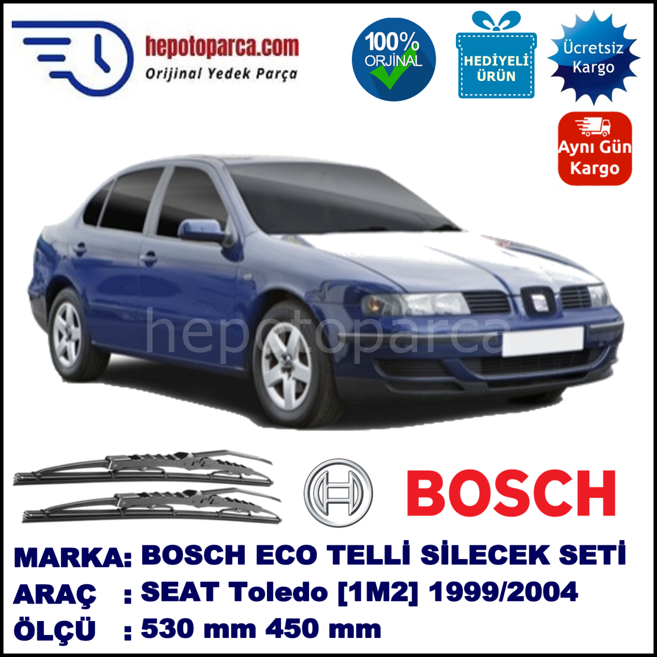 SEAT Toledo [1M2] 04.99-07.04 530 /  mm. BOSCH ECO Telli Silecek 1 Adet