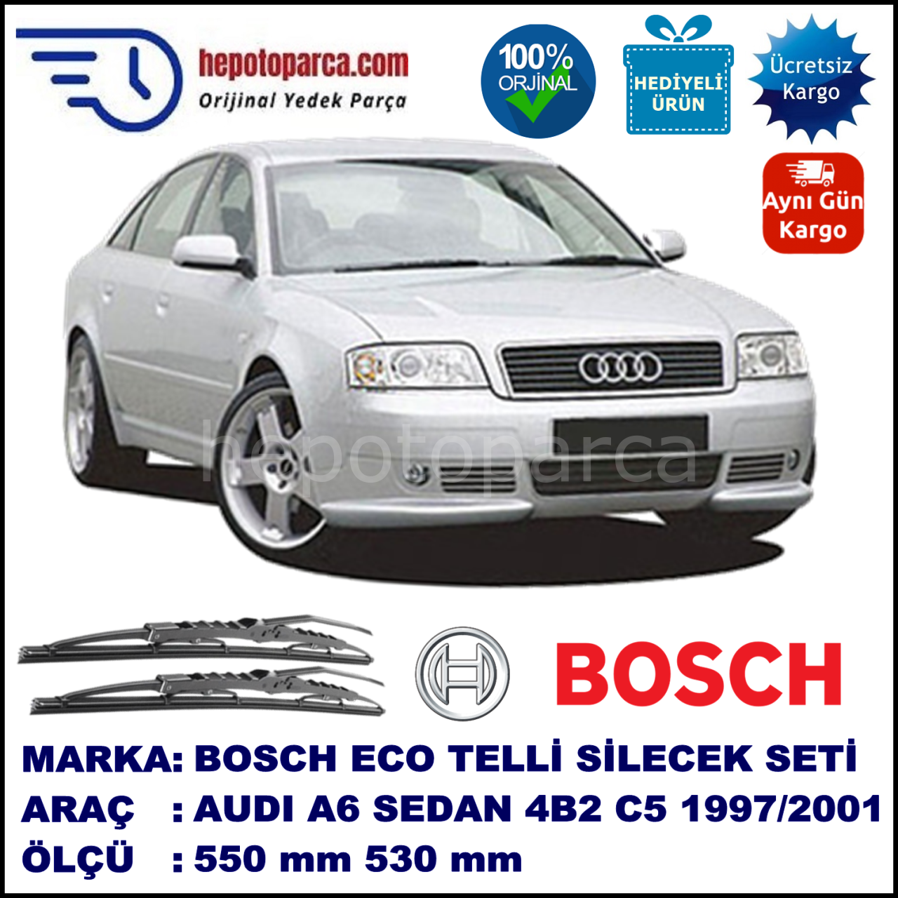 AUDI A6 [4B2; C5] 04.97-05.01 550 / 530 mm. BOSCH ECO Telli Silecek 2'li Takım