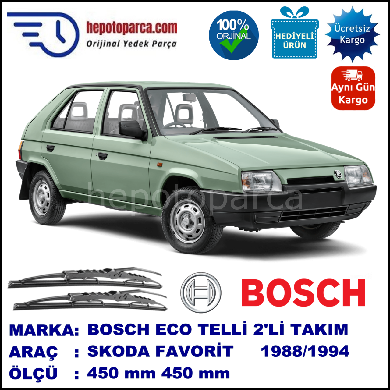 SKODA Favorit  09.88-09.94 450 / 450 mm. BOSCH ECO Telli Silecek 2'li Takım