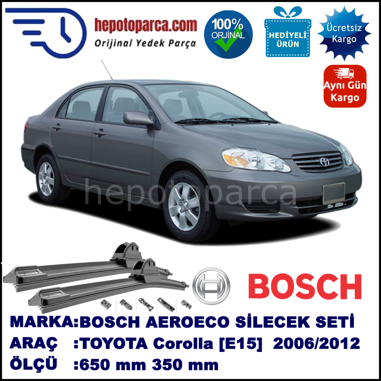 TOYOTA Corolla [E15] 11.2006-..., 650 / 350 mm. BOSCH AEROECO Aparatlı Muz Silecek