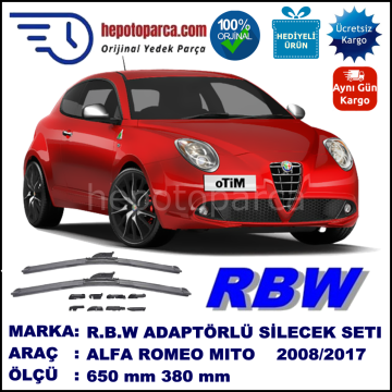 ALFA ROMEO Mito [955] 08.2008-… , 650 / 380 mm.  RBW  ADAPTÖRLÜ MUZ SİLECEK SETİ