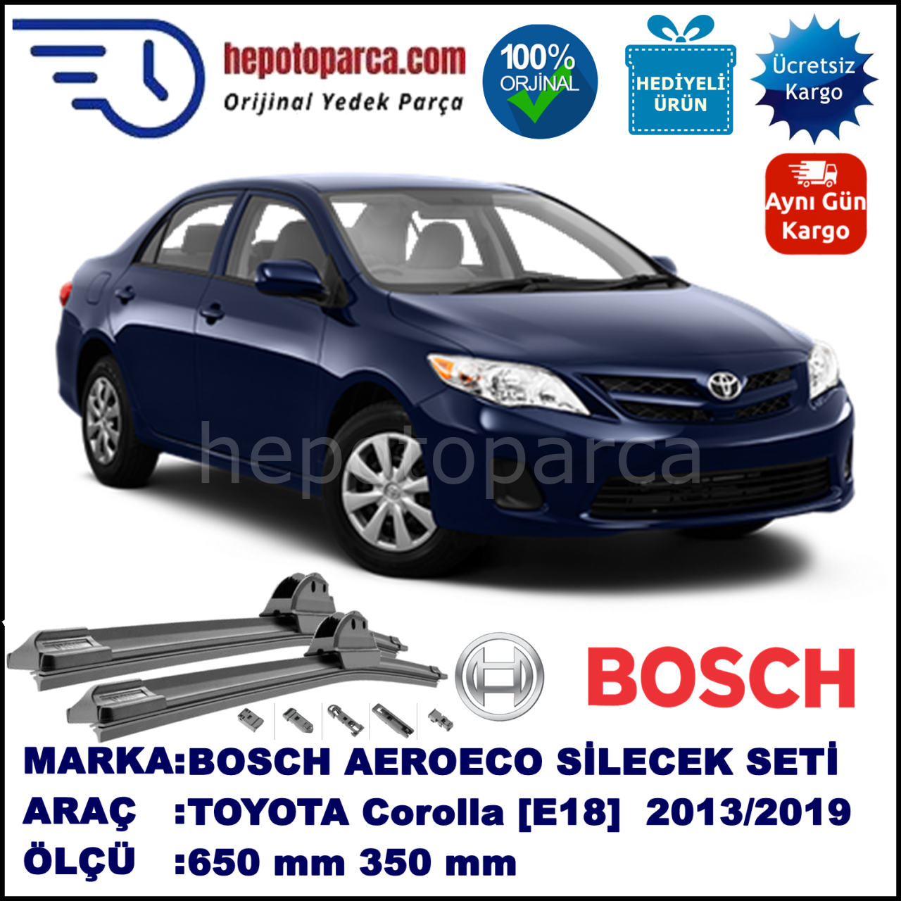 TOYOTA Corolla [E18] 06.2013-..., 650 / 350 mm. BOSCH AEROECO Aparatlı Muz Silecek